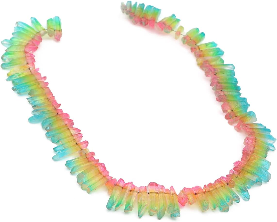 Pink/Green Titanium Coated Crystal Quartz Spike Point Stick Beads Rough 0.8"-1.2" for Jewelry Making 15 Inch/Strand - Image 2