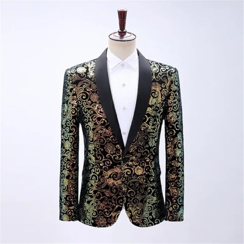 Men Sequins Patchwork Performance Blazer Host Stage Dress Jacket with Bow Collar3