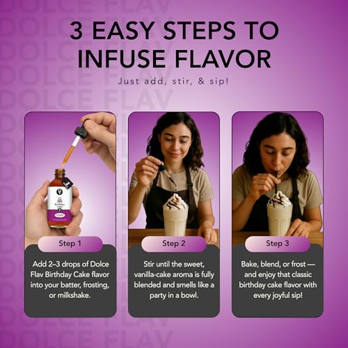 Image of Dolce Flav Birthday Cake Extract - 2 Ounce Water-Soluble Kosher, Sugar-Free, Concentrated Festive Cake Flavoring for Frostings, Cupcakes & Desserts, Includes Measured Dropper, 2 oz Pack of 2