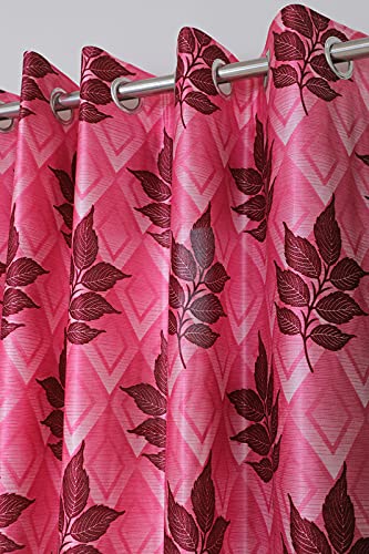 Image of Exporthub 2 Pieces Fancy Design Maroon Flowers Leaf Heavy Quality Polyester Eyelet Window Curtains -Length 5 Feet (EHSPR778 54)