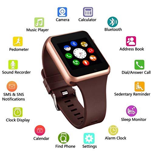 Smart Watch, Smartwatch Compatible with Android Samsung and iPhone(Partial Functions) with TF SIM Card Slot Text Call Reminder Camera Music Player Pedometer for Men Women