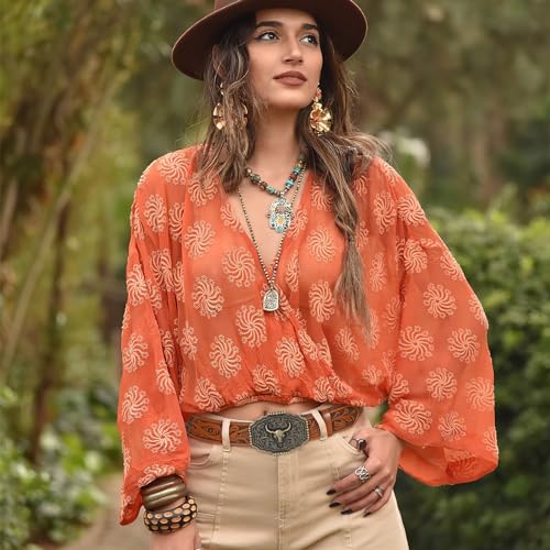 Western Belts for Woman Men, Cowboy Cowgirl Belt Embossed Western Country Bull Buckle Leather Belts for Jeans4