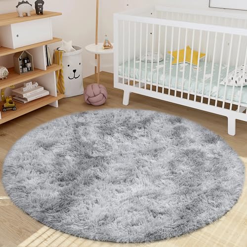 Alfombra dormitorio gris de pelo largo esponjoso lavable moderna 7