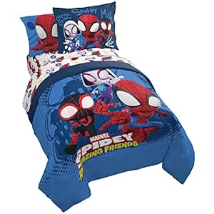 Jay Franco Marvel Spidey and His Amazing Friends Team Spidey 5 Piece Twin Size Bed Set – Includes Comforter & Sheet Set Bedding – Super Soft Fade Resistant Microfiber (Official Marvel Product)