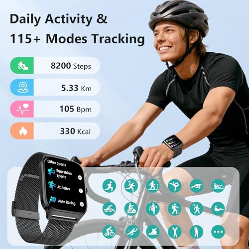 Image of Smart Watch, 1.85'' Smart Watches Women Men Make /Answer Call, Heart Rate /Blood Pressure /Sleep Monitor, 110+Sports Modes, Voice Control, Waterproof Fitness Watch Compatible for Android & iPhone