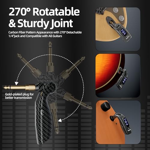 Sistema inalámbrico para guitarra T9, transmisor y receptor de audio inalámbrico para guitarra, bajo e instrumentos eléctricos, conectores de 1/4" y 1/8", pantalla LCD, Bluetooth, volumen ajustable, 5 horas de autonomía miniatura 5