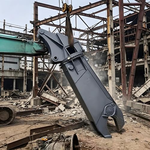 Excavator Scrap Metal Hydraulic Shear, Extended Long Arm Demolition Attachment with Reinforced Alloy Jaw, High Performance Cutting Tool for Rebar Steel Demolition Operations