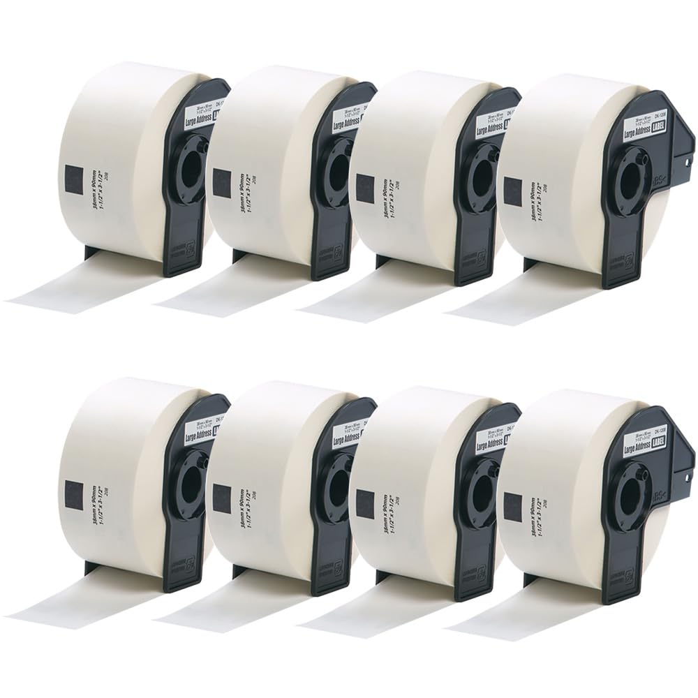 Inkjello 8 Compatible DK-11208 Labels 38mm x 90mm Black on White – Replacement for Brother QL Label Printers QL-700 QL-800 QL-1100 QL-820NWB QL-570 QL-1050 QL-1050N QL-1060N QL-1060N QL-580N (8-Pack)