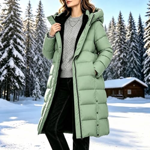 Quilted Jackets for Women Sherpa Lined Long Puffer Jacket with Hood Winter - image 5