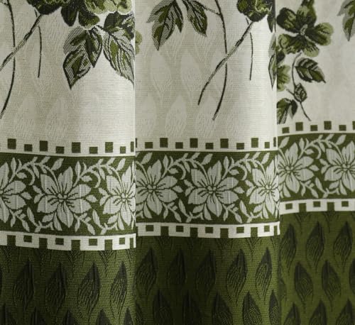 Image of Homefab India Jacquard Jute Curtains Room Darkening - Long Door 9 feet, Pack of 1 Curtain, Green Floral