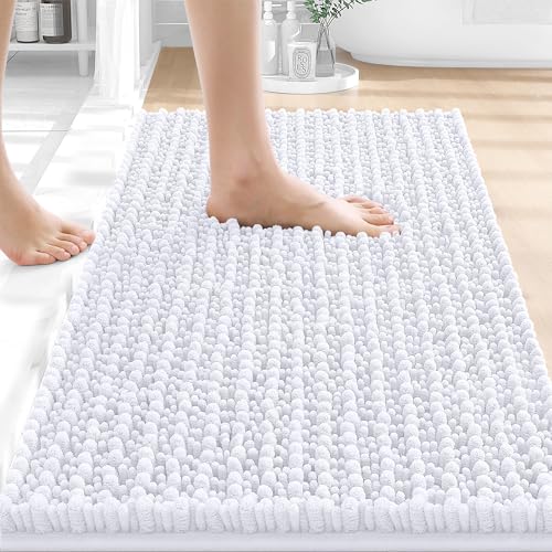 Image of OLANLY Bathroom Rug Mat 24x16, Thick Soft and Absorbent Chenille Bath Mat, Non-Slip Rubber Backing, Machine Washable Quick Dry Bath Rugs for Tub Shower Floor, Home Decor Accessories, White