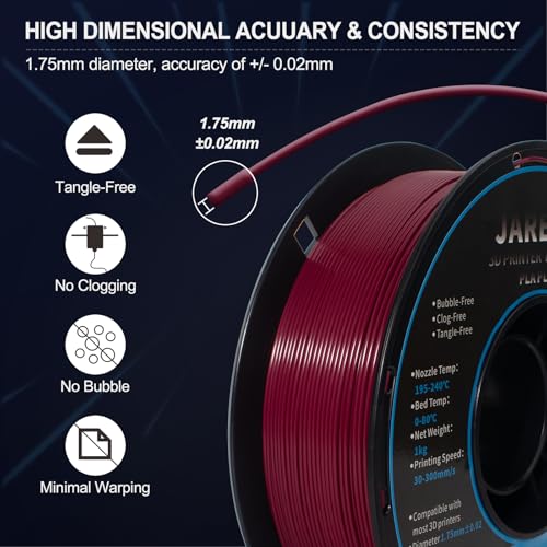 Image of PLA Filament 1.75mm Merlot Maroon 1KG, Clog-Free 3D Printer Filament Dimensional Accuracy + /- 0.02mm,High Speed Printing 1kg Spool(2.2lbs) 3D Printing Filament Fits for Most FDM 3D Printer