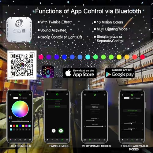 Image of AKEPO Car Home 32W Twinkle Fiber Optic Light Engine, Bluetooth APP Control+Music Activated+28-Key Remote Control for Fiber Optic Star Ceiling
