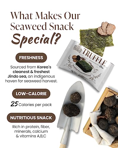 [10 Pack] Roasted Seaweed Snack Truffle Flavour 4.5g x 10, Vegan Gesunde Seetang, Südkorea Premium Getrocknete Algen Chip, Trockenes Gemüse Seealgen Chips, kein Tray Kunststoff umweltfreundlich