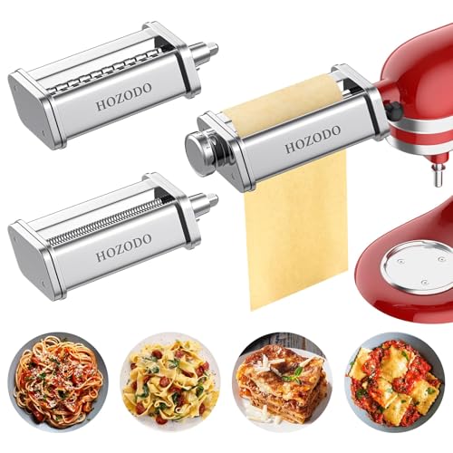 Pasta Attachment for KitchenAid Mixer, Includes Pasta Sheet Roller, Spaghetti Fettuccine Cutter, 3Pcs for Pasta Attachment by HOZODO