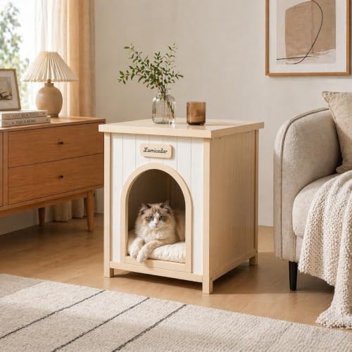 Solid Cedar Dog Crate Furniture End Table for Small Dogs & Cats, Modern Pet Side Table with Hidden Cozy Space, Stylish Indoor Pet House for Living Room & Bedroom - Image 6