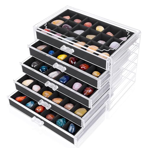 Rock Display Case Rock Collection Box 90 Grid Crystal Collection Display Case Gemstone Display Shelf Acrylic Clear Displays Cases Organizer for Gemstone Fossil Stone