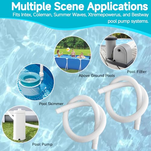 Image of 1.25 inch x 3ft Pool Hose for Above Ground Pools, 1-1 /4 inch Flexible Pool Skimmer Hose Replacement Compatible with Intex, Coleman, Summer Waves, XtremepowerUS, Bestway, Sand Filter Pumps (White, 2 Pack)
