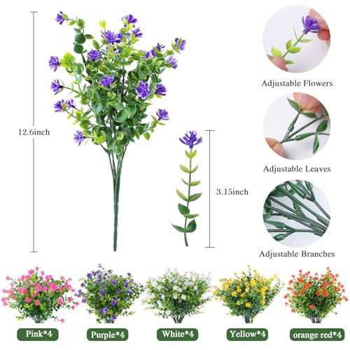 Image of AmyHomie 20 PCS Artificial Flowers for Outdoors, UV Resistant Fake Plants