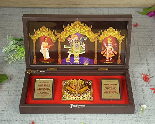 Goldgiftideas 24K Gold Plated Shrinathji Photo Frame With Charan Paduka, Indian Return Gift, Jay Shri Krishna Wooden Momento Gift In 3D, Krishna Photo Frame For Pooja (Pack Of 5) #TOP1