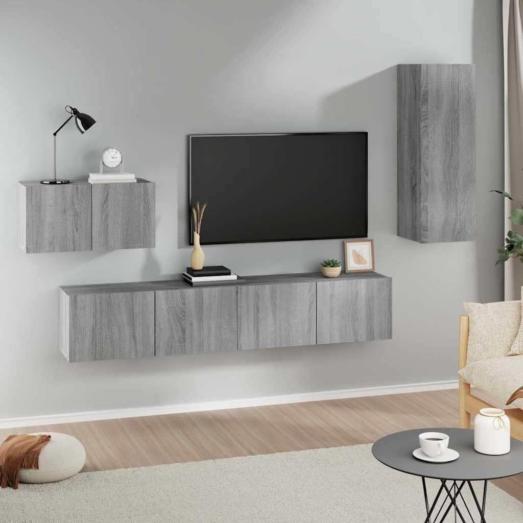 4-TLG. TV-Schrank Set Hängend Grau Sonoma Holzwerkstoff