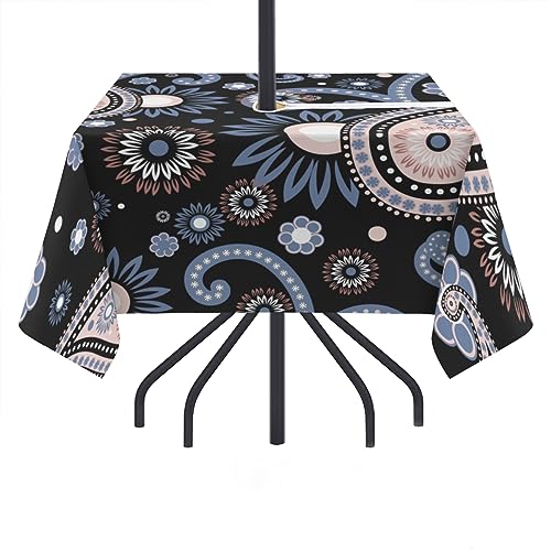 Rose Quartz Outdoor Tablecloth with Umbrella Hole and Zipper Wrinkle-Free Stain Resistant Washable Square Tablecloth for Patio Garden Picnic Camping 60 X 60 Inch