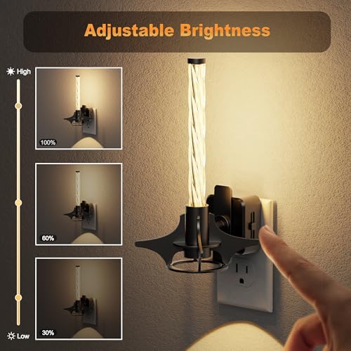 Image of JandCase LED Night Light Plug into Wall, Dusk-to-Dawn Sensor, Slide Button Dimmer with 0-100LM Adjustable Brightness, 3000K Soft White Night Light for Bedroom, Bathroom, Stairway, Hallway, 2 Pack