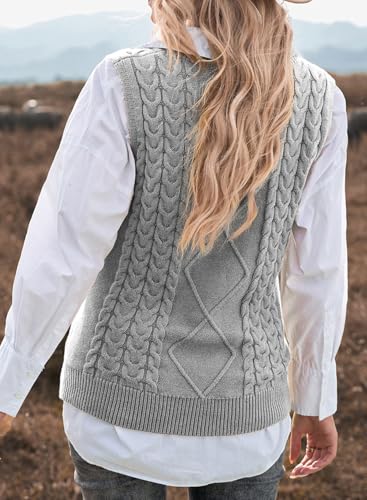 image for EVALESS Sweater Vest Women Grey Oversized V Neck Sleeveless Sweaters W