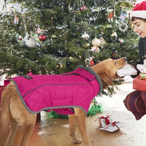 Image of Fragralley Dog Coat Medium, Waterproof Dog Jacket with Warm Fleece Lining, Adjustable Reflective Dogs Winter Coat, Turtleneck Pet Coats for Cold Weather (Rose Pink M)