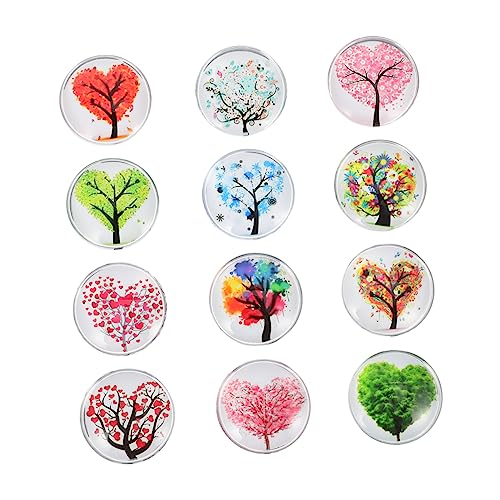 Mikinona 12 Piezas Imanes de Cristal para Refrigerador con Diseño de Corazón y Árbol Imanes Redondos para Nevera y Armarios Decorativos y Fáciles de Aplicar