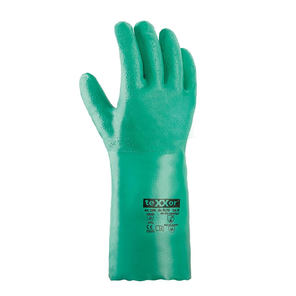 texxor 144 Stück Nitril-Handschuhe 2366, geraute Oberfläche, grün, 8/M, Karton