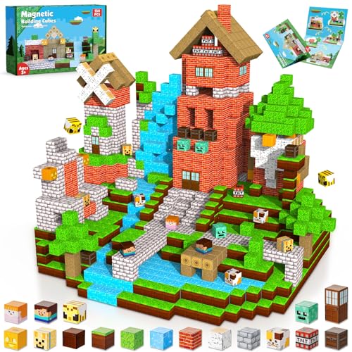Cube magnétique Bloc magnétiques 150 blocs de construction magnétiques empilables – Construction Magnetique enfant Montessori pour enfants garçons filles âgés de...