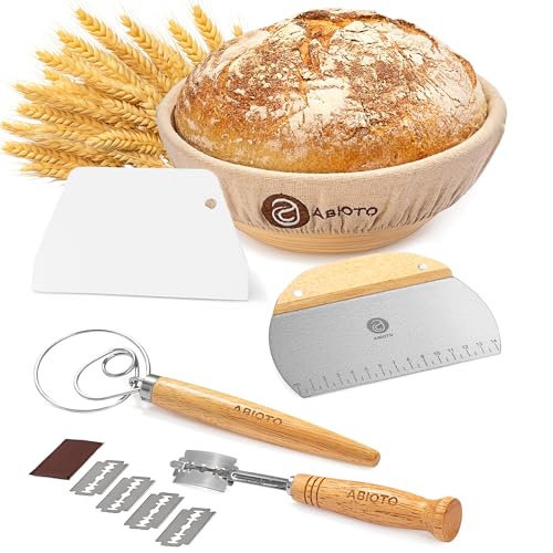 Bread Making Tools by ABIOTO - A Complete Bread Kit with 9' Round Proofing Basket with Liner, Bread...