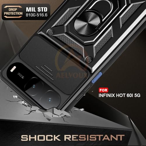 Image of Armor Bumper Back Cover Case for infinix hot 60i Rotating Camera Cover, Ring Holder & Kickstand | Heavy Duty & 360 Degree Protection infinix hot 60i Back Cover (Black)