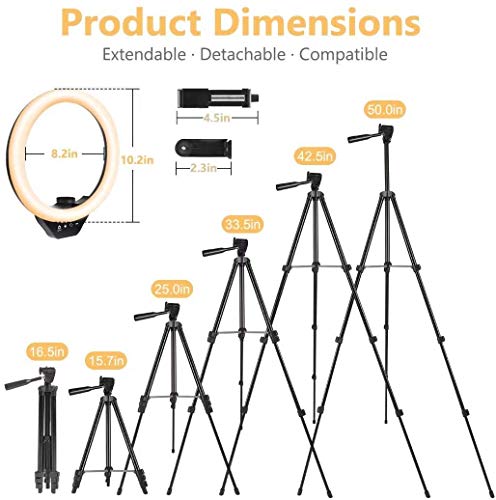 10” LED Selfie Ring Light with Stand and Phone Holder, Torjim Dimmable Circle Light for Photography, Makeup, Vlogging, Live Streaming, Camera Video Recording, Compatible with iPhone Android