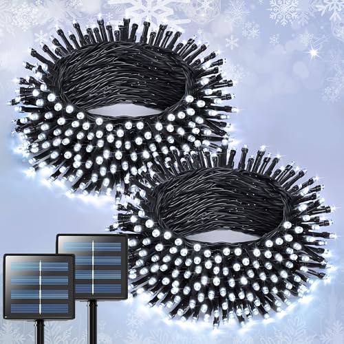 JMEXSUSS 2 Pack Solar String Lights Outdoor Total 400 LED 151FT White