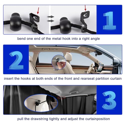 5PCS Car Window Shades,Auto Privacy Curtains with 4 Front&Rear Side Window Shade,98% Light Blocking Divider Curtain Baby Shades for Baby Sleeping Traveling Camping,Universal Car Accessories (Black) by vvag - Used condition - Image 7