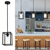 Black Farmhouse Pendant Light fixtures,Industrial Kitchen Island Light, Rectangle Linear Chandelier