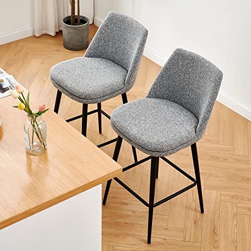 Image of CHITA Swivel Bar Stools, 27.2 inch Counter Height Bar Stools Set of 2, FSC Certified Upholstered Modern Counter Stools, Metal Legs, Fabric, Grey (Multi-Colored)
