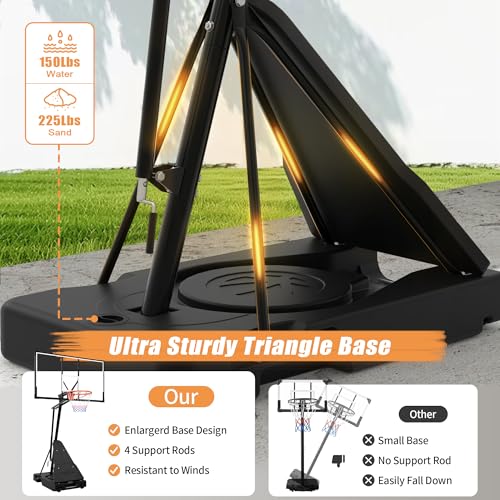 Image of PIZZELLO Basketball Hoop Outdoor 44 /52 Inch Shatterproof PC Backboard, 4.36-10FT Stepless Adjustable Height, Portable Basketball Hoop for Kids /Teens /Adults in Backyard, Driveway and Indoor