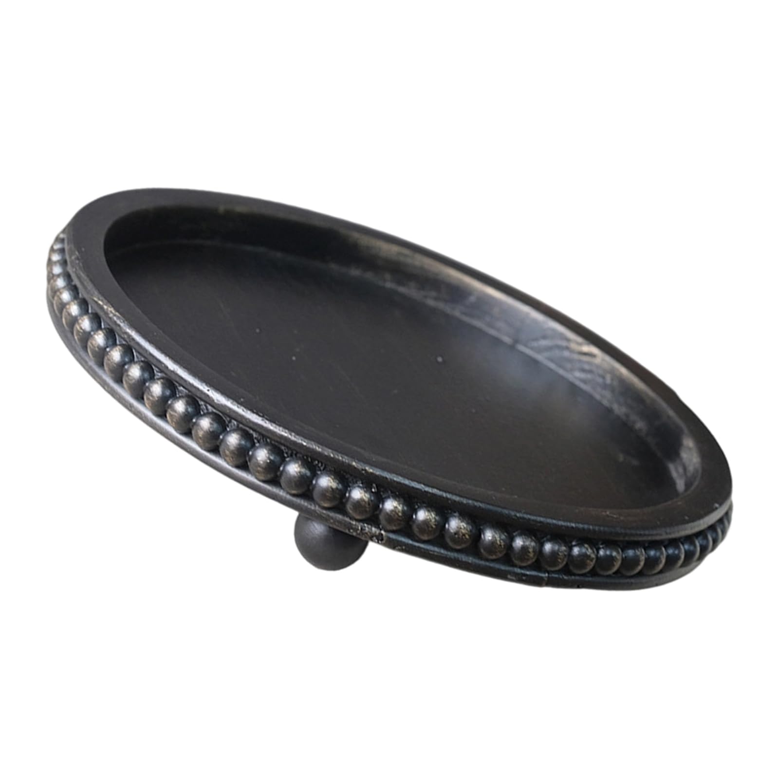 Round Tabletop Tray Wooden with Beaded Border, Decorative Storage for Jewelry, Bottles and Cosmetics Wooden Vanity Tray Round Catchall Beaded Border Decor Tabletop Display Dresser Entryway Shelf