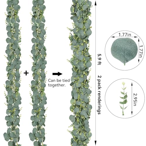 CQURE 3 Pack 5.9Ft Eucalyptus Garland,Artificial Eucalyptus Leaves Table Greenery Garland Wreath Vines for Wedding Party Table Fireplace Bedroom Wall Room Decor - Thumbnail 3