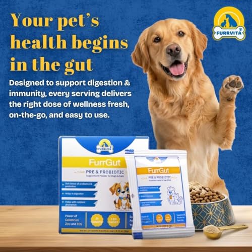 Image of FurrGut Pre & Probiotic for Dogs & Cats (20 Sachets) | Gut & Digestive Health Support | with Colostrum, Zinc & FOS | Supports Immunity | Helps Reduce Itching & Paw Licking | Powder Formula
