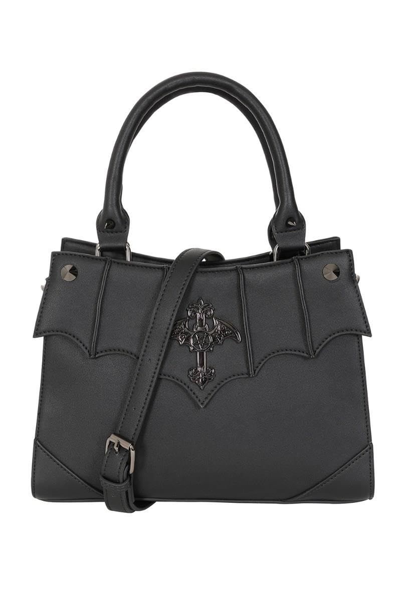 Banned Veil of Vesper torebka – gotycki czarny nietoperz crossbody portfel z wegańskiej skóry