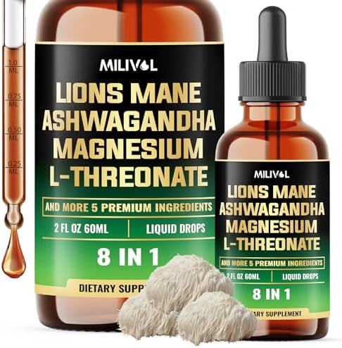 Amazon.com: MILIVOL 8in1 Lions Mane Liquid Drops with Ashwagandha Root ...