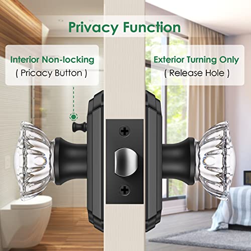 Brightify Glass Door Knobs Interior, Crystal Door Knobs With Lock, Vintage Privacy Crystal Door Knobs For Bedroom Bathroom, Matte Black #TOP2