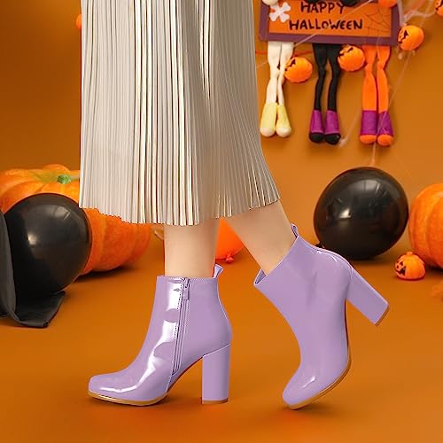 Allegra K Women's Round Toe Zipper Chunky Heels Ankle Boots2