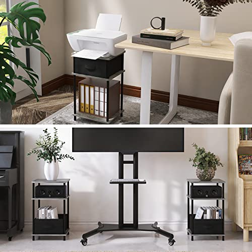 End Table Set Of 2, Small Side Tables With Storage Shelf And Fabric Drawer, Bedside Nightstand For Small Space Accent Table Desk Bed Side Shelf Night Stand For Bedroom, Living Room, Metal Pole, Grey #TOP5