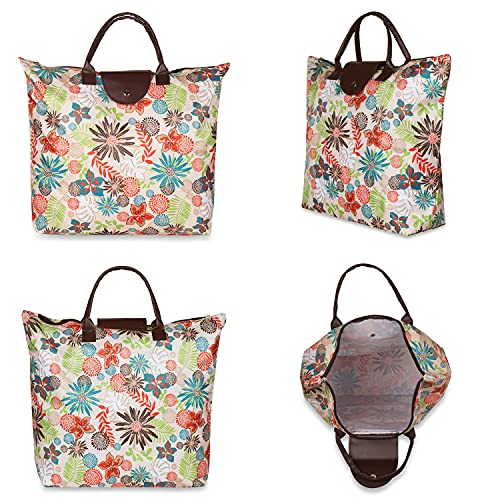 Image of NFI essentials Handy Fold Up Shopping Bag Pack of 3 Foldable Shopping Handbag Travel Bag Women Shoulder Waterproof Carry Bag, Zip Top Folding Tote