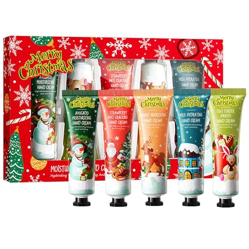 Hand Cream Sets 5 Pack, Christmas Hand Cream Gifts, Deeply Hydrating & Nourishing Hand Lotion, Mini Working Hand Cream for Dry Skin Day Night Cream (Christmas 1, Mini)